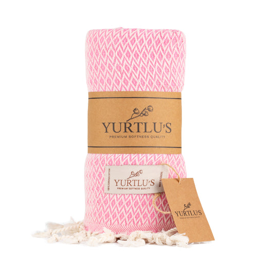 YURTLU'S Elegance Series Absorbent 38"x72" Turkish Towel Highly Pre-Washed - Pink