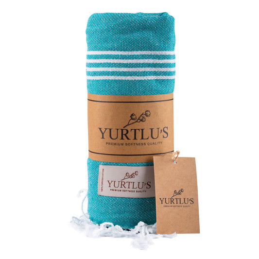 Minimalist Series Pre-Washed 38"x72" Turkish Towel Highly Absorbent YURTLU'S - Turquoise