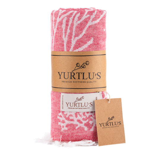 Harmony Series Pre-Washed 38"x72" Turkish Towel Highly Absorbent YURTLU'S - Red