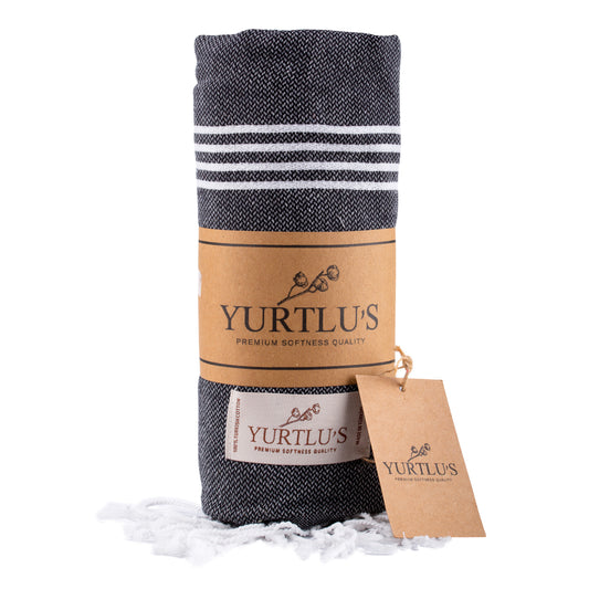 Minimalist Series Pre-Washed 38"x72" Turkish Towel Highly Absorbent YURTLU'S - Black