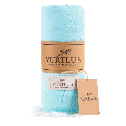 Harmony Series Pre-Washed 38"x72" Turkish Towel Highly Absorbent YURTLU'S - Turquoise