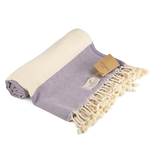 YURTLU'S TURKISH COTTON Golden Sands Series Beach Towel - Purple | 71 x 37 in 100% Cotton