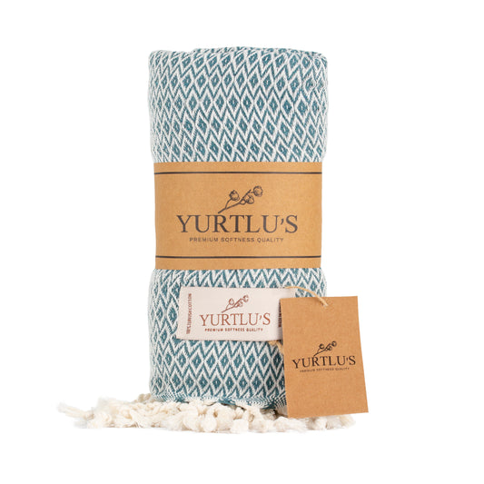 YURTLU'S Elegance Series Absorbent 38"x72" Turkish Towel Highly Pre-Washed - Petrol Blue