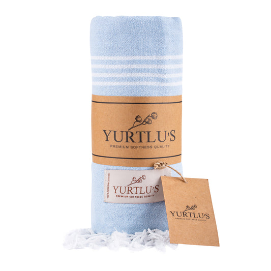 Minimalist Series Pre-Washed 38"x72" Turkish Towel Highly Absorbent YURTLU'S - Light Blue