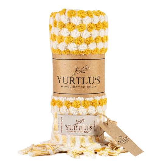 YURTLU'S Fluffy Series  Hand Towel 18x 37,Soft Thick Towel, Kitchen Towel - Yellow