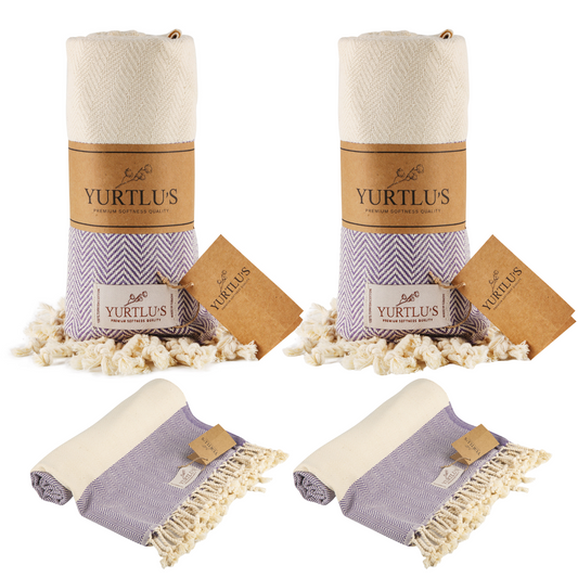 |Pack of 2| YURTLU'S TURKISH COTTON Golden Sands Series Beach Towel - Purple | 71 x 37 in 100% Cotton