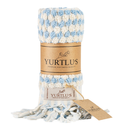 YURTLU'S Fluffy Series  Hand Towel 18x 37,Soft Thick Towel, Kitchen Towel - Ice Blue