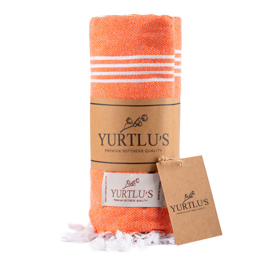 Minimalist Series Pre-Washed 38"x72" Turkish Towel Highly Absorbent YURTLU'S - Orange