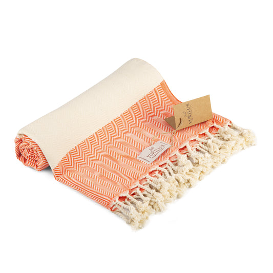 YURTLU'S TURKISH COTTON Golden Sands Series Beach Towel - Orange | 71 x 37 in 100% Cotton