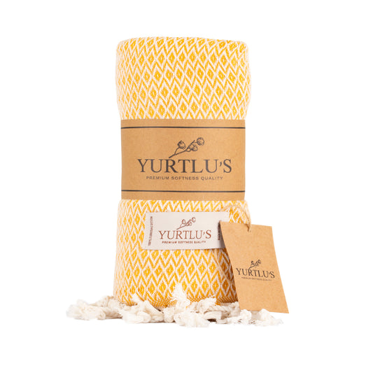 YURTLU'S Elegance Series Absorbent 38"x72" Turkish Towel Highly Pre-Washed - Yellow