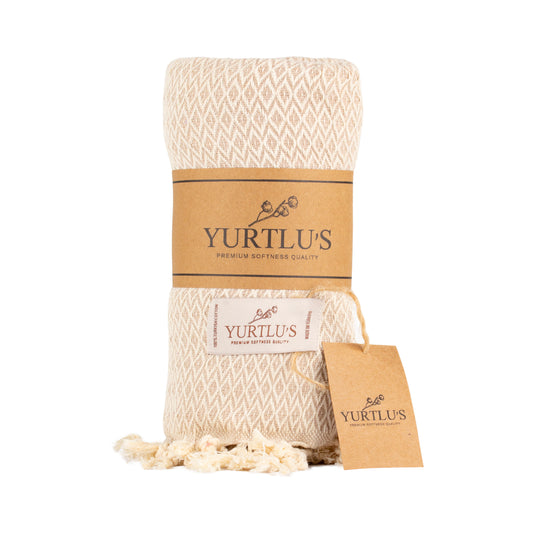 YURTLU'S Elegance Series Absorbent 38"x72" Turkish Towel Highly Pre-Washed - Beige