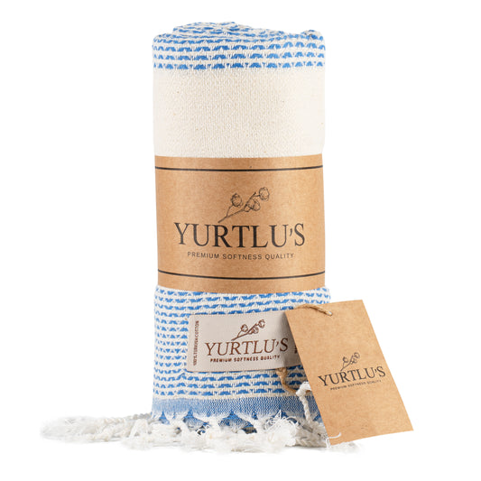 Imperial Series Pre-Washed 38"x72" Turkish Towel Highly Absorbent YURTLU'S - Blue