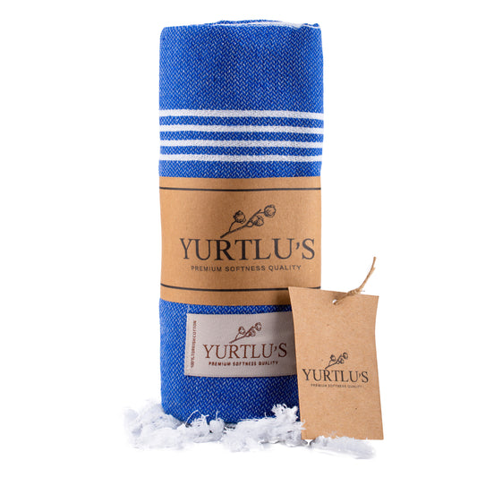 Minimalist Series Pre-Washed 38"x72" Turkish Towel Highly Absorbent YURTLU'S - Blue