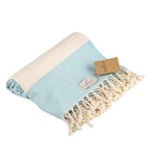 YURTLU'S TURKISH COTTON Golden Sands Series Beach Towel - Turquoise | 71 x 37 in 100% Cotton