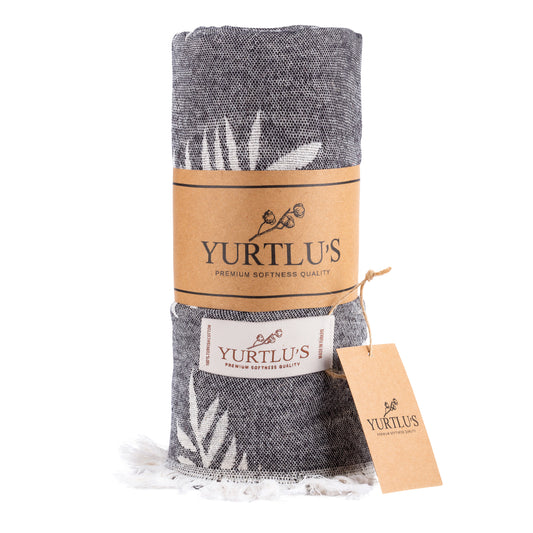 Harmony Series Pre-Washed 38"x72" Turkish Towel Highly Absorbent YURTLU'S - Black