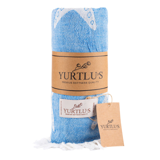 Harmony Series Pre-Washed 38"x72" Turkish Towel Highly Absorbent YURTLU'S - Blue