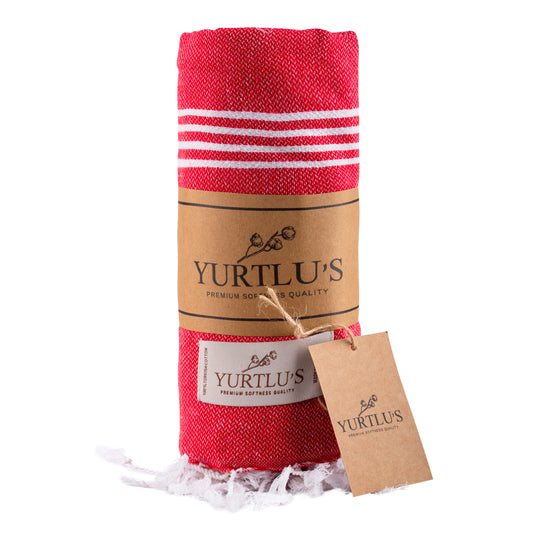 Minimalist Series Pre-Washed 38"x72" Turkish Towel Highly Absorbent YURTLU'S - Red